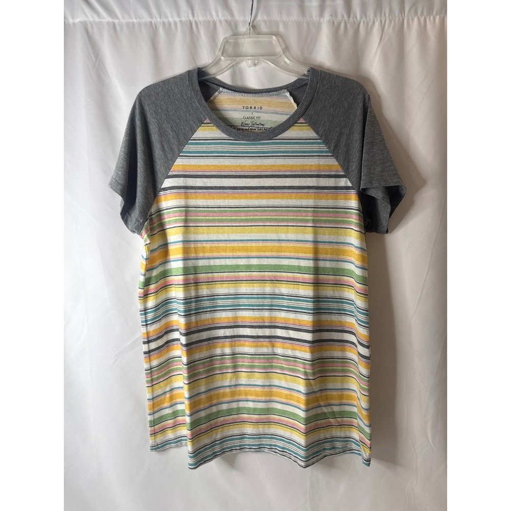 Torrid Classic Fit Raglan Tee Womens 1 XL Multi Color Striped Short Sleeve Shirt